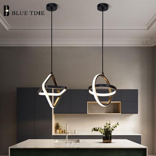 Bedside Lights Modern LED Pendant Light For Living Room Dining Room Bedroom Decor Home Indoor Hanging Pendant Lamp White Black