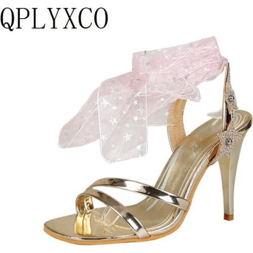 QPLYXCO 2019 New sexy Big Size 31-48 Summer Sandals women High Heels(10cm) Party Wedding Dance Footwear shoes woman A22-2