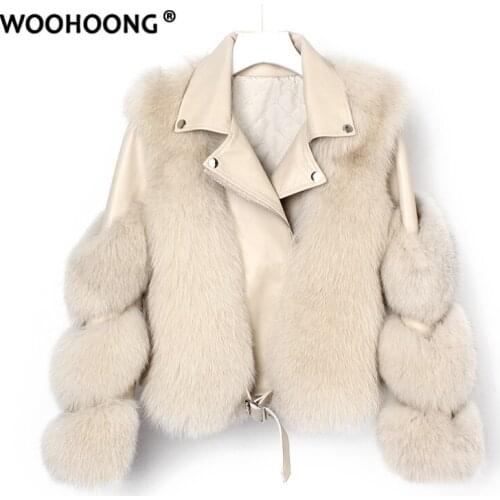 Real Fox Fur Coats Women Genuine Sheepskin Leather New Luxury Warm Outwear Motorcycle Streetwear Outerwear Red Fox Thick Warm