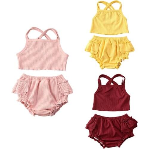 0-24M Fashion New Summer Toddler Baby Girls Outfits Tracksuit Clothes Sleeveless Top T-Shirt Shorts Pants 2pcs Children Set