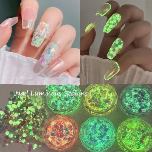 Nail Art Luminous Candy Color Glitters Sequins For Nail Tips Decorations