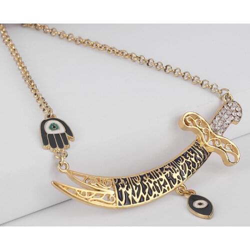 Turkish evil eye Imam Ali Sword Hamsa Hand Of Fatima necklace 55cm chain