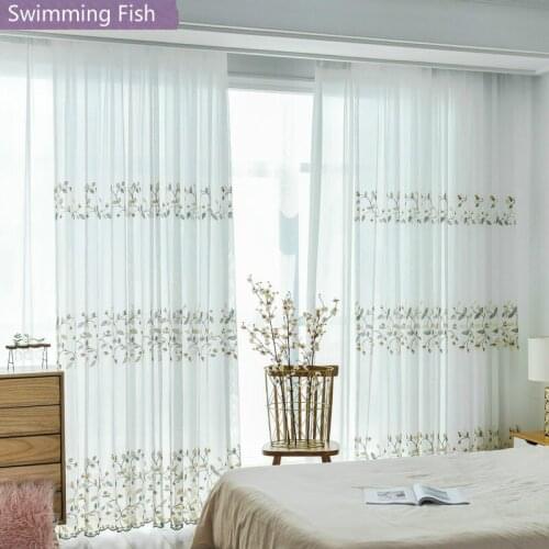 2019 New White Tulle Embroidery Leaves Sheer Curtain For Living Room Bedroom Home Deco Balcony Office Voile Curtain Customized