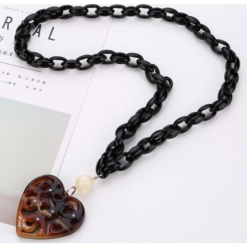 Vintage Long Link Chain Necklace Lover Heart Pendant For Women Statement Necklaces & Pendants 6 Colors Necklace Female Jewelry