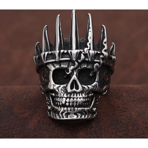 Classical Nobility King Crown Skull Ring Men Punk Stainless Steel Biker Skull Rings Fashion Men Gothic Jewelry Gift Wholesale