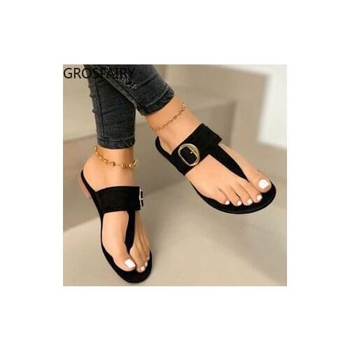 2021 Summer Womens Flip Flops with Buckle Large Size Flat Sandals and Slippers Slippers Womens Beach Sandals and Slippers