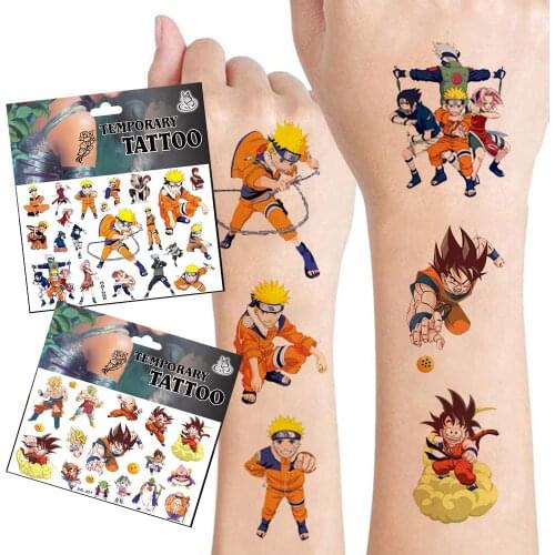 1pcs Bandai NARUTO Tattoo Sticker Dragon Balls Stickers Son Goku Uchiha Sasuke Kakashi Figure Cartoon Kids Girls Birthday Gift