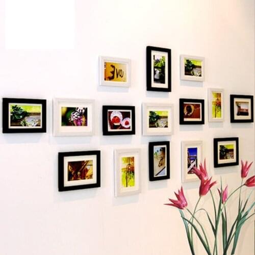 15 pcs Wood photo frame living room photo wall Picture frame wall compositewood wall sicker wedding room Home decor decoration