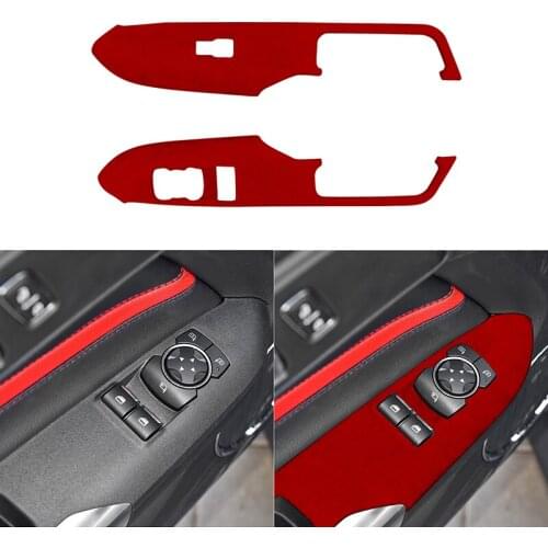 2PCS Suede Car Window Lifter Control Decorative Cover Panel Strip for Ford Mustang 2015-2019 Car Interior Accessories