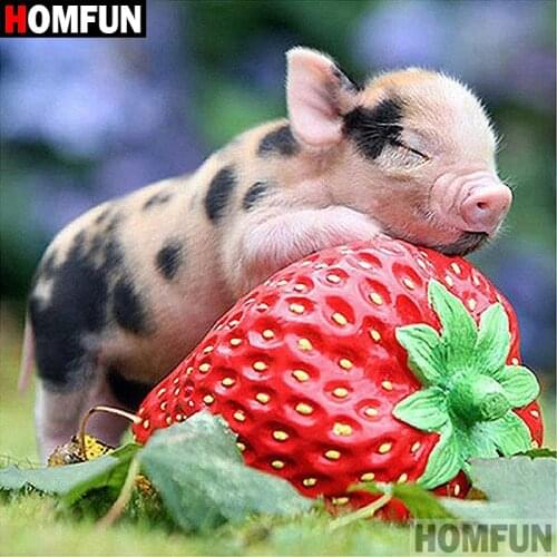 HOMFUN 5D DIY Diamond Painting Full Square/Round Drill "Pig strawberry" 3D Embroidery Cross Stitch gift Home Decor A02290