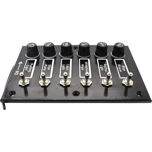 Black Boat Electric Rocker Switch 6 Gang Waterproof Circuit Breaker Marine RV