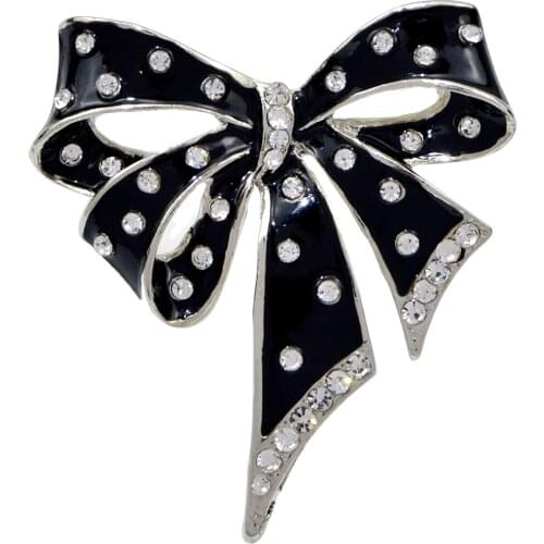 CINDY XIANG New Lovely Enamel Black Color Bow Brooch Pins For Women Girls Cute Rhinestone Bowknot Brooches Fashion Party Jewelry