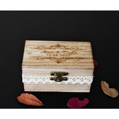 Personalized Ring Box Wooden for wedding name and date flowers Rustic Ring Box Jewalry Holder Engagement Ring Box
