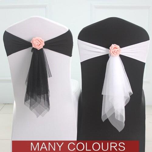 Dearest 50pcs wedding decoration chair cover sashes / spandex elastic organza chair sash bow factory wholesale price
