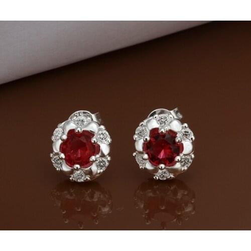 Hot Sale!!Free Shipping 925 Silver Earring,Fashion Sterling Silver Jewelry Red Stone Earrings SMTE432
