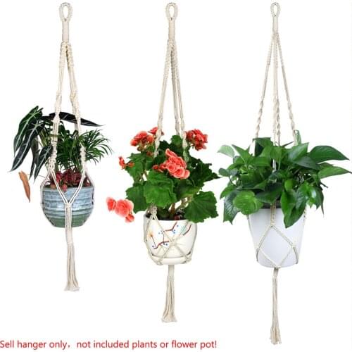 Basket Handmade Braided Cotton Rope Vintage Knotted Macrame Plant Hanger Flower Pot Holder Macrame Lifting Rope Hanging Basket