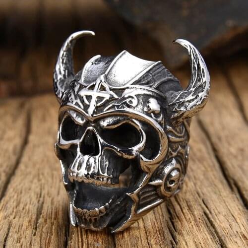 Viking Cross Mens New Explosive Accessories Gladiator For Male Skull Titanium Steel Skull Stainless Steel Bull Head Ring