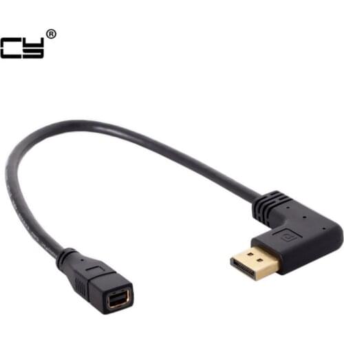 Left Angled DP DisplayPort 90 Degree to Mini DP DisplayPort Female Cable for Displays Monitors 20cm