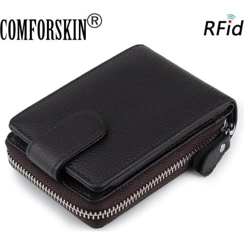 COMFORSKIN Genuine Leather RFID Card Wallet With Coin Purse New Arrivals Casual Style Credit Card Holders Hot Sales Card Cases