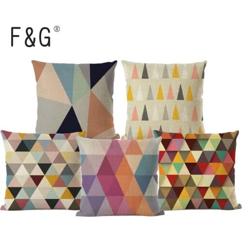 Geometric Triangles Cushion Covers Nordic Color Geometric Pillow Cover Linen Beige Pillow Case Living Room Sofa Decoration