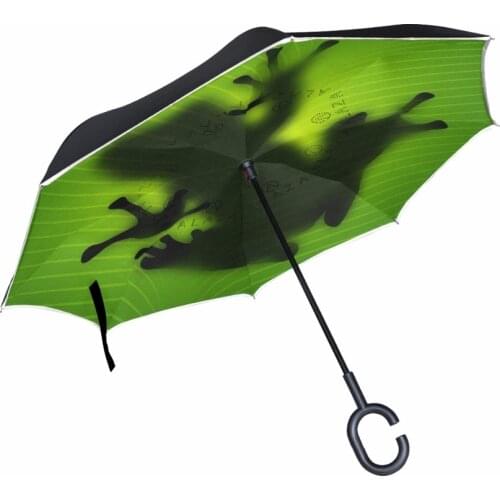 New Creative Fantasy Frog Reverse Umbrella C-Handle Double Layer Inside-Out Inverted Car Umbrella