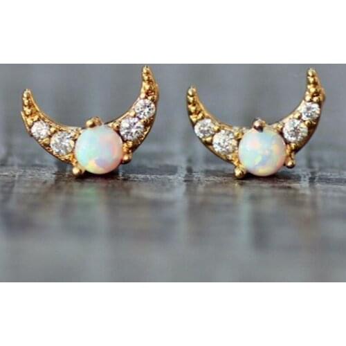 Charm White Opal Round Stone Small Earrings Luxury Female Crystal Moon Stud Earrings Charm Gold Color Wedding Earrings For Women