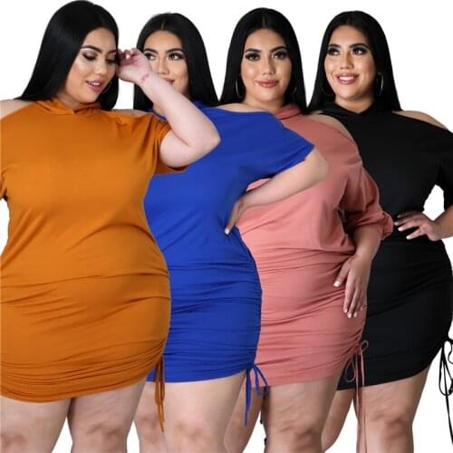 Plus Size Clothing Women Dress Summer 2021 Wholesale Solid Hollow Out Bandage Hoodie Casual Mini Dresses Streetwear Dropshipping
