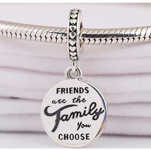 Original Black Enamel Friends Are The Family You Choose Pendant Bead Fit 925 Sterling Silver Charm Bracelet Diy Jewelry