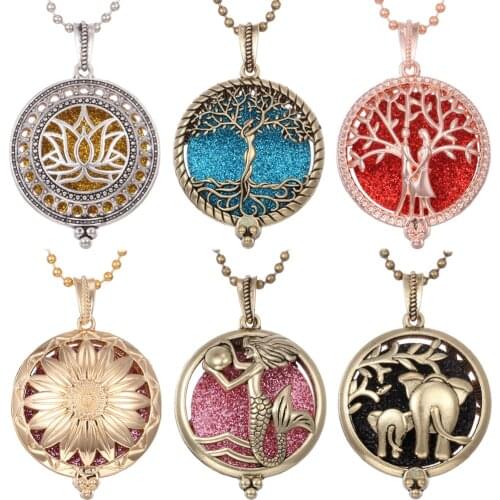 Aromatherapy Necklace Tree of Life Diffuser Jewelry Vintage Open Locket Pendant Essential Oil Perfume Aroma Diffuser Necklace