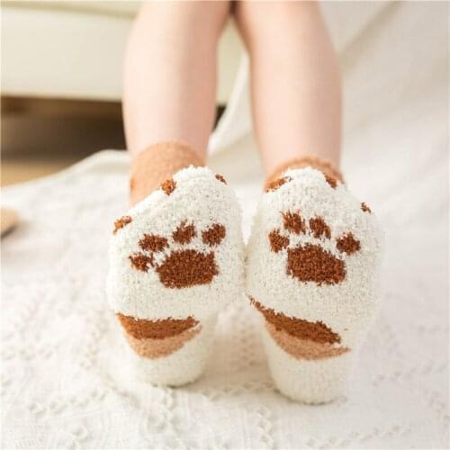 Fluffy Terry Warm Socks Animal Claws Coral Velvet Socks Winter Kawaii Sushi Thick Socks Striped Cartoon Women Short Cute Socks