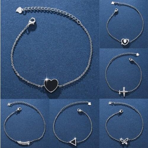 Luxury Silver Color AAA CZ Crystal Chain Bracelet Leaf Moon Star Heart Airplane Butterfly Bracelets Bangles Women Birthday Gifts