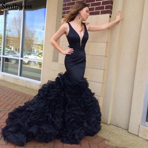 Smileven SexyV Neck Mermaid Prom Dress Evening Gown Train Prom Party Gowns vestido de fiesta Custom Made