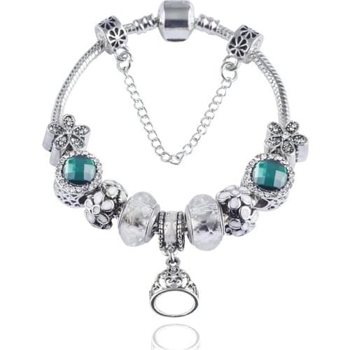 SZELAM Green Crystal Beaded Bracelets& Bangle Womens Jewelry DIY Bracelets Charm Snap BraceletsSBR210014