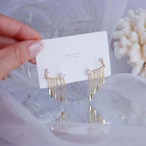 Luxury Temperament Bling Zircon Tassel Earring for Women 14k Real Gold Earclip Charm Wedding Engagement Clip Earring Jewelry