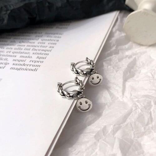 New 925 Sterling Silver Fashion Earring Smiley Pendant Ear Ring Retro Personality Design Wild Trend Men Women Neutral Ear Jewelr