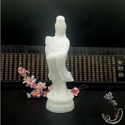 TOP efficacious Talisman Mascot Guanyin the Buddha Bless FENG SHUI White jade Hand engraving Sculpture statue 29CM