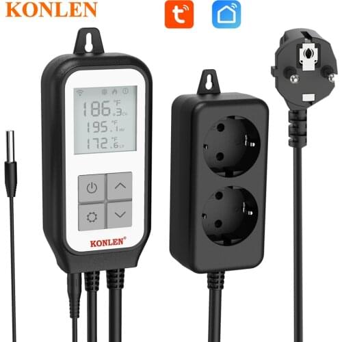 Tuya WIFI Temperature Sensor Controller Thermostat Dual Heat Cooling Relay Socket Thermometer Smart Life Pool Brewery Greenhouse