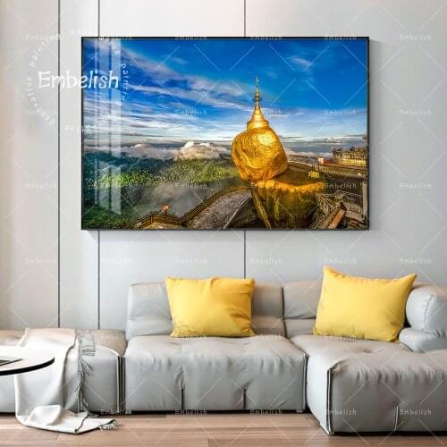 Embelish Kyaiktiyo Pagoda Golden Rock Beautiful Landscape Wall Pictures For Living Room Home Decor Posters HD Canvas Paintings