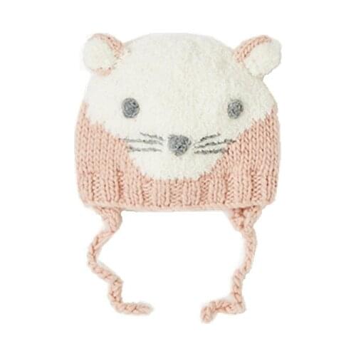 2020 spring autumn winter cartoon pink cat stylish hand made knitted knit hat for baby girls child children with cotton lining