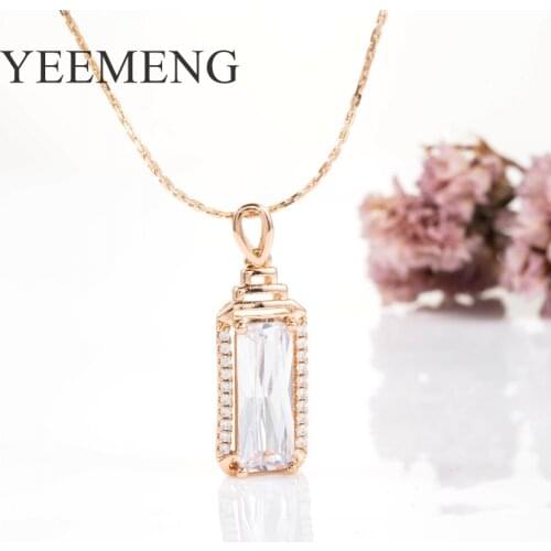 YEEMENG Luxury 585 Rose Gold Shining Large Clear Square Design Cubic Zircon Pendant Necklaces For Women Bridal Wedding Jewelry