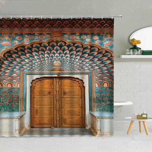 Retro Door Peacocks Pattern Shower Curtain Brick Wall Fabric High Quality Bathroom Supplies With Hooks Cloth Curtains Home Decor