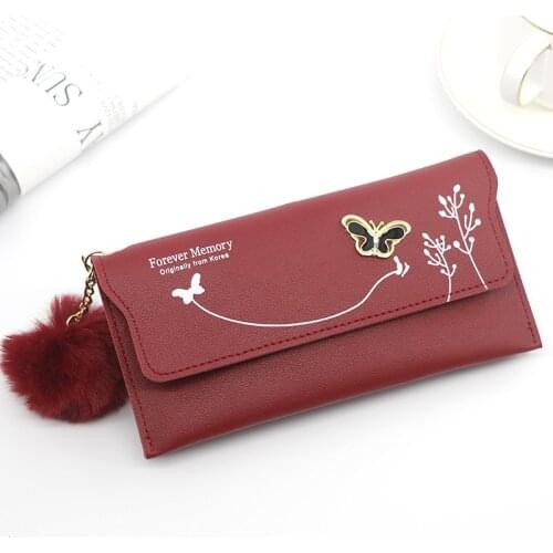 Women Wallets Phone Clutch Bag Purses Long PU Leather Wallets Female Money Coin Pocket Card Holder Wool Ball Ladies Wallets