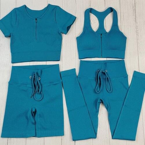 Woman Workout Clothing Set Drawstring Fitness Suit Yoga Set Zipper Crop Top Bra Sport Wear Women Fitness Sportswear Gym Clothes