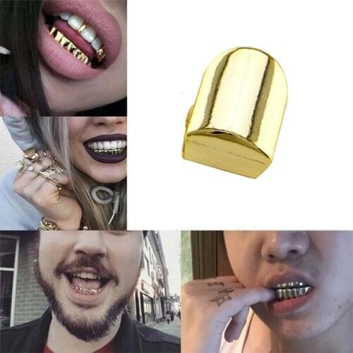 Gold Color Hip Hop Single Tooth Cap Top Bottom Grill For Jewelry Gifts Bling Teeth Gold Plated Single Single Cross Tooth Braces