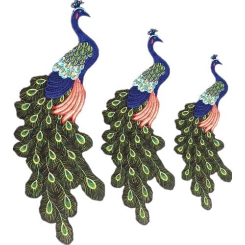 1PCS New Arrival Sky Blue Peacock Feathers Phoenix Sequined Embroidered Sew on Patches Badges for Dress DIY Appliques Decoration