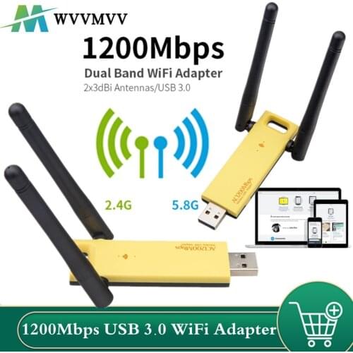 1200Mbps USB 3.0 WiFi Adapter Dual Band 2.4G 5G AC1200 Wireless Network WiFi Adapter Ethernet 802.11AC w/ Antenna for Laptop PC