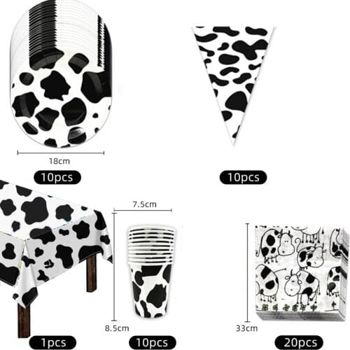 51pcs/Lot Cartoon Farm Animal Theme Cow Birthday Children’s Day Party Paper Cups Plate Napkin Tablecloth 10 Persons Set Supplies