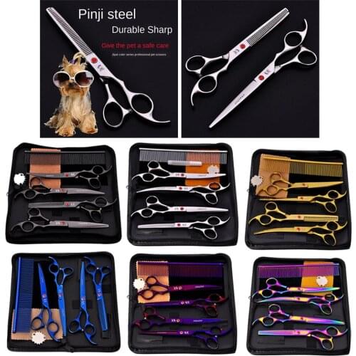 6pcs 7' Professional Pet Grooming Scissors Stainless Steel for Cat &Dog Grooming