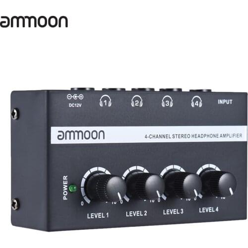 Ammoon HA400 Ultra-compact 4 Channels Mini Audio Stereo Headphone Amplifier with Power Adapter