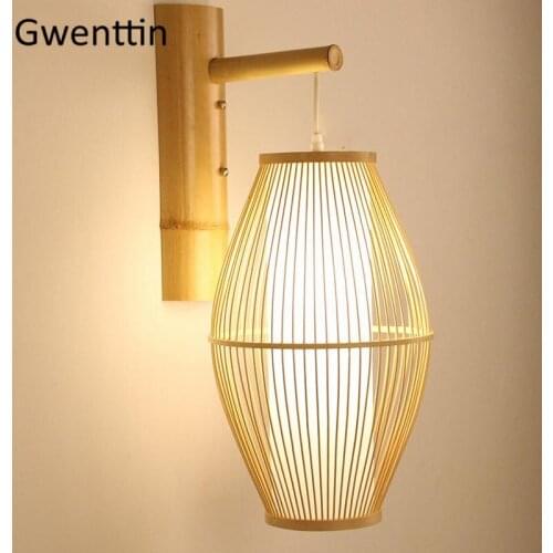 Bamboo Wall Lamps Lantern Shade Sconces Southeast Asia Japanese Country Home Decor LED Light Fixtures Bedroom Stairs Luminarias